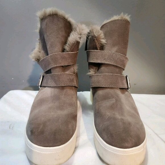 J Slides TAUPE Leather Tina Platform Ankle Side Zip BOOT 7 M - Picture 2 of 6